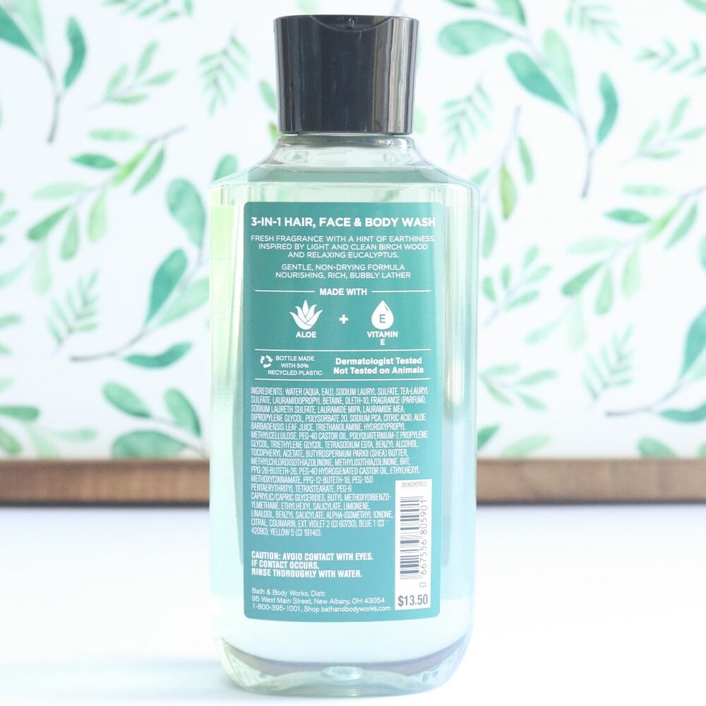 BBW | Birch & Eucalyptus 3 in 1 Hair Face & Body Wash Men’s Shampoo NWT | 10 oz - Picture 4 of 8